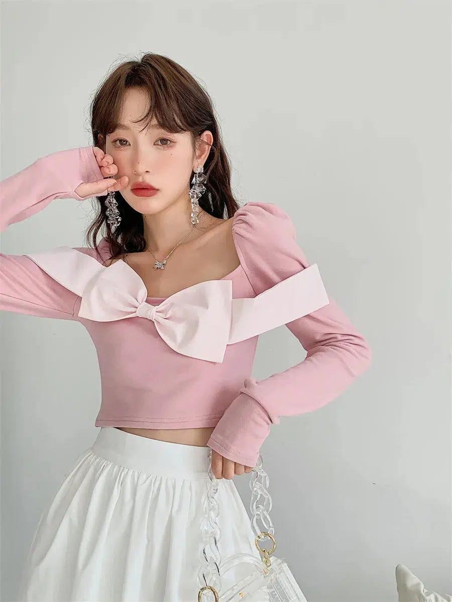 Maxct &Puff Shoulder Bow Crop Top