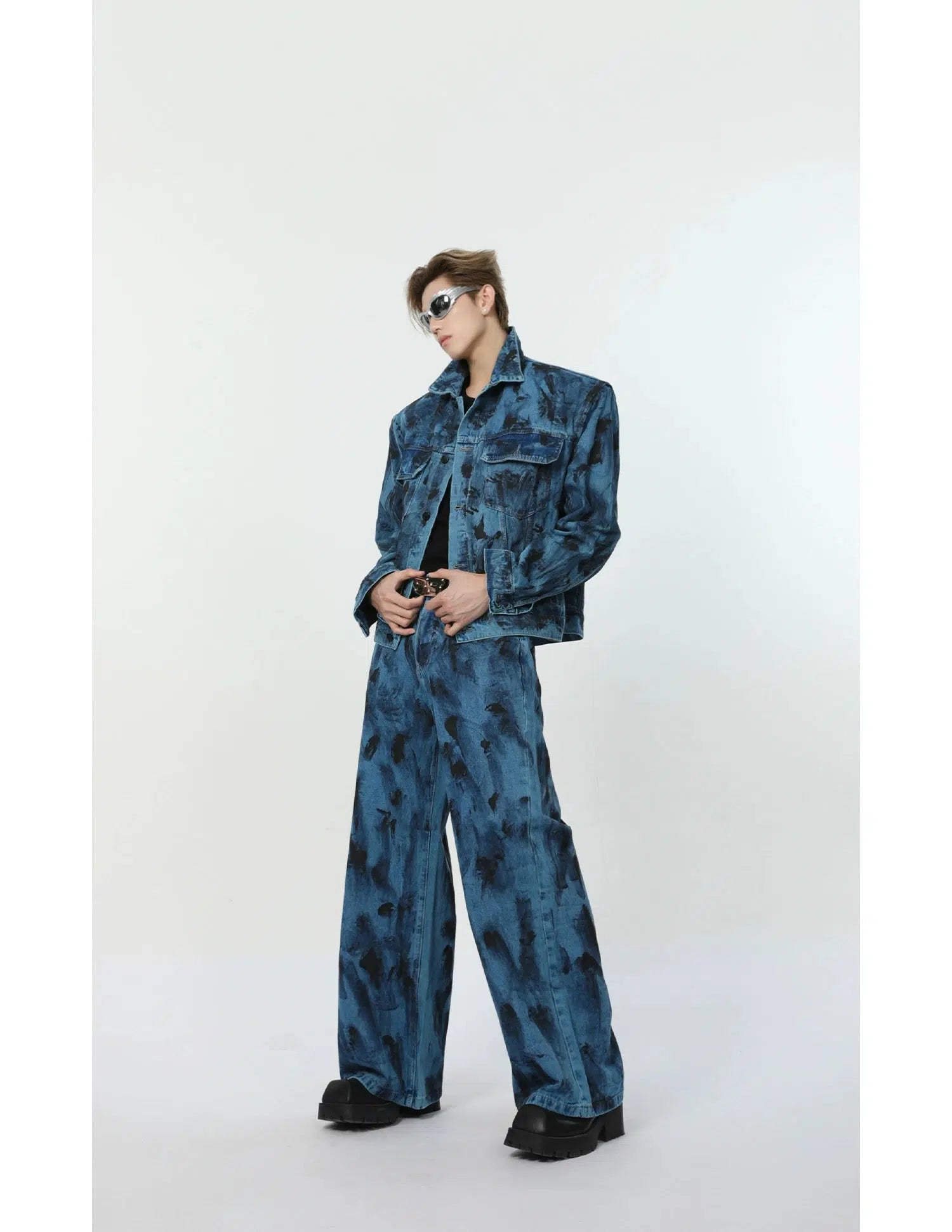 Maxct Spot Dark Blue Denim Jacket & Wide-leg Jeans