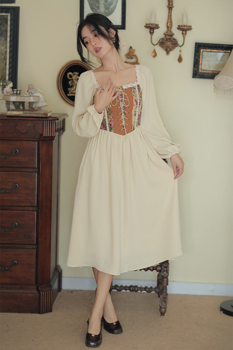 Rustic Rose Lace Up Corset Midi Dress Maxct