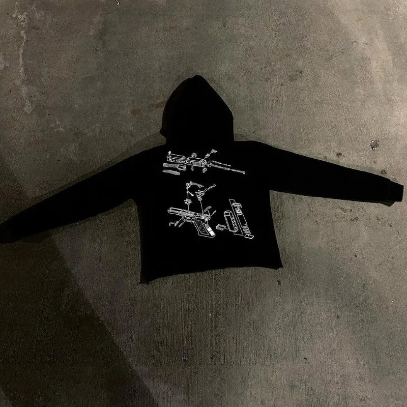 Maxct Y2k Women's Hoodie Long Sleeve Pullover Oversize Streetwear Personalized Pattern Sweatshirt Vintage High Street Punk Top Clothes