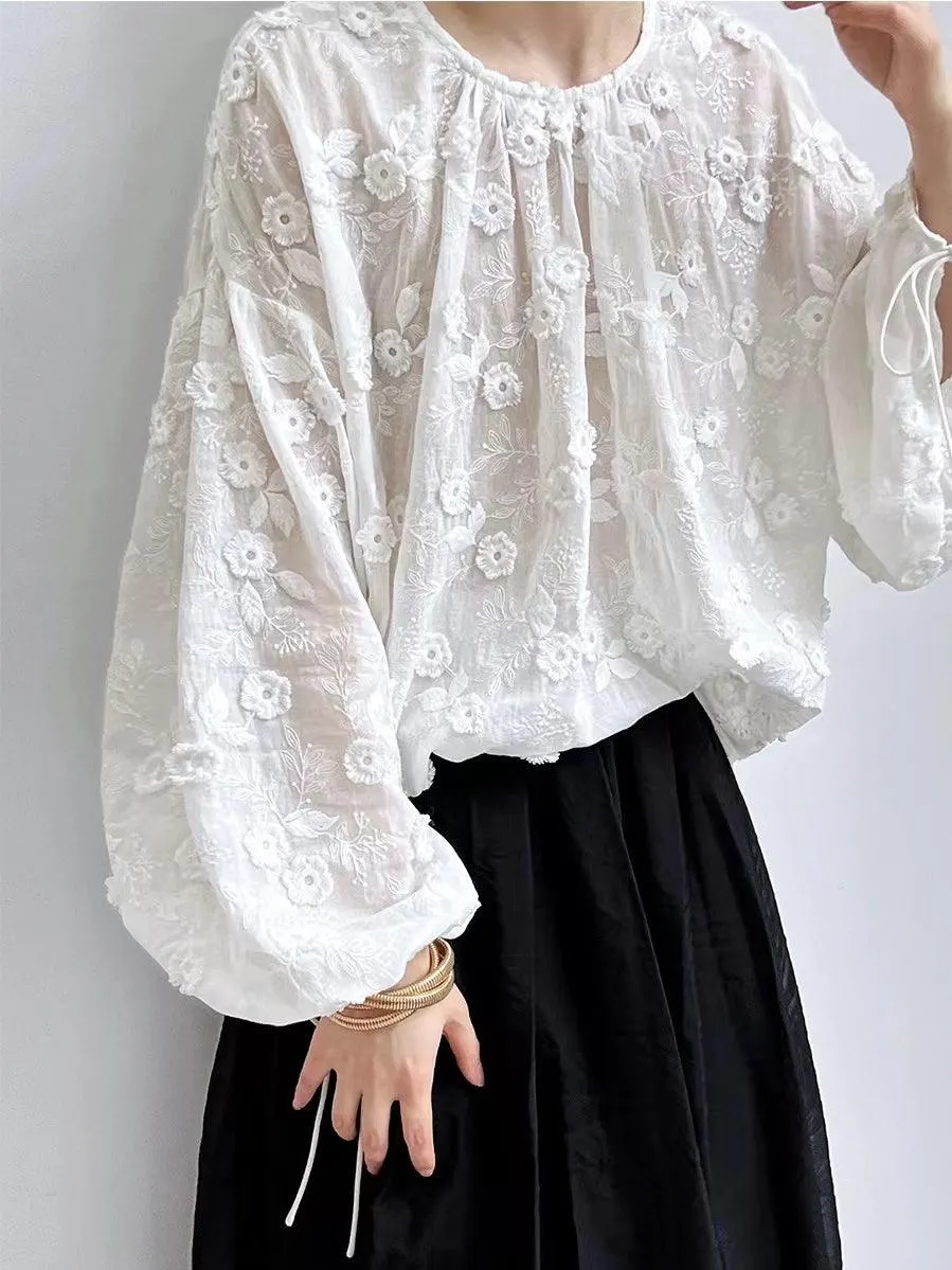 Maxct Lace Three-Dimensional Embroidery Flower Small Shirt
