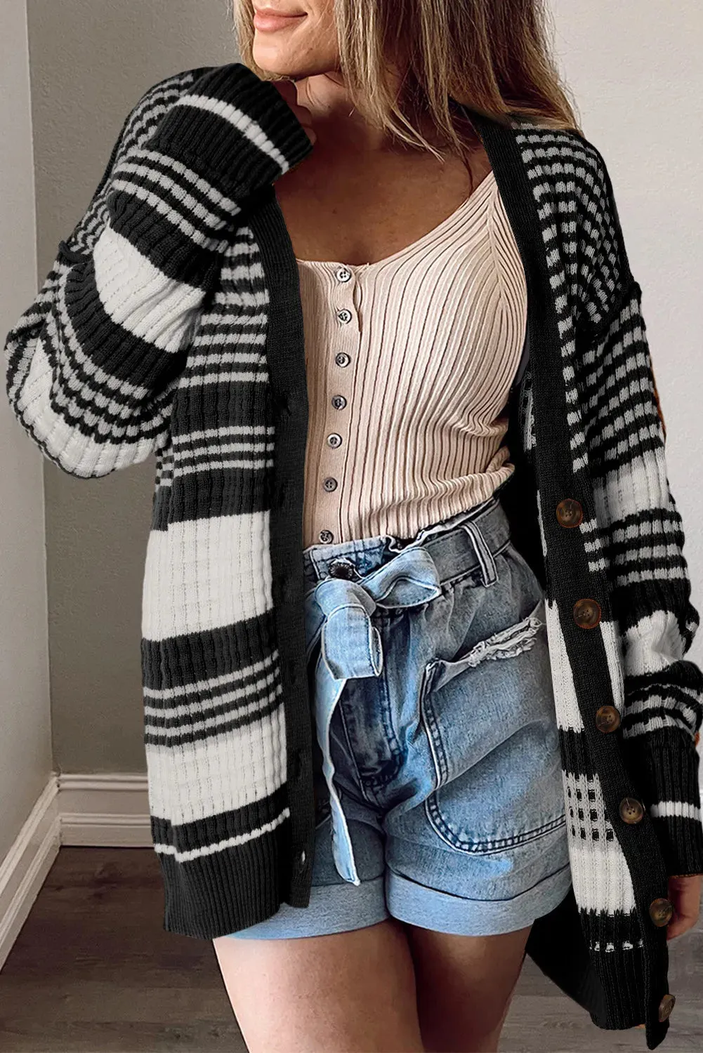 Maxct &Striped Button Down Cardigan