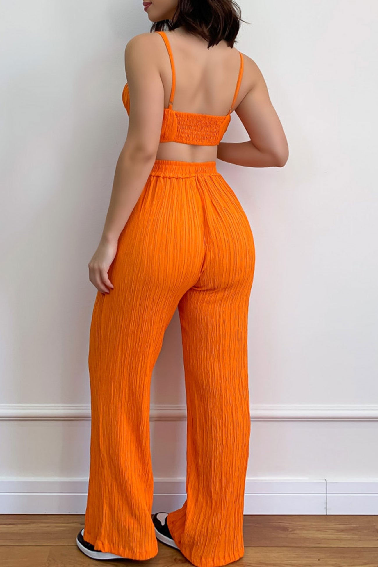 Maxct-Pleated Smocked Vest Drawstring Long Pants Suits