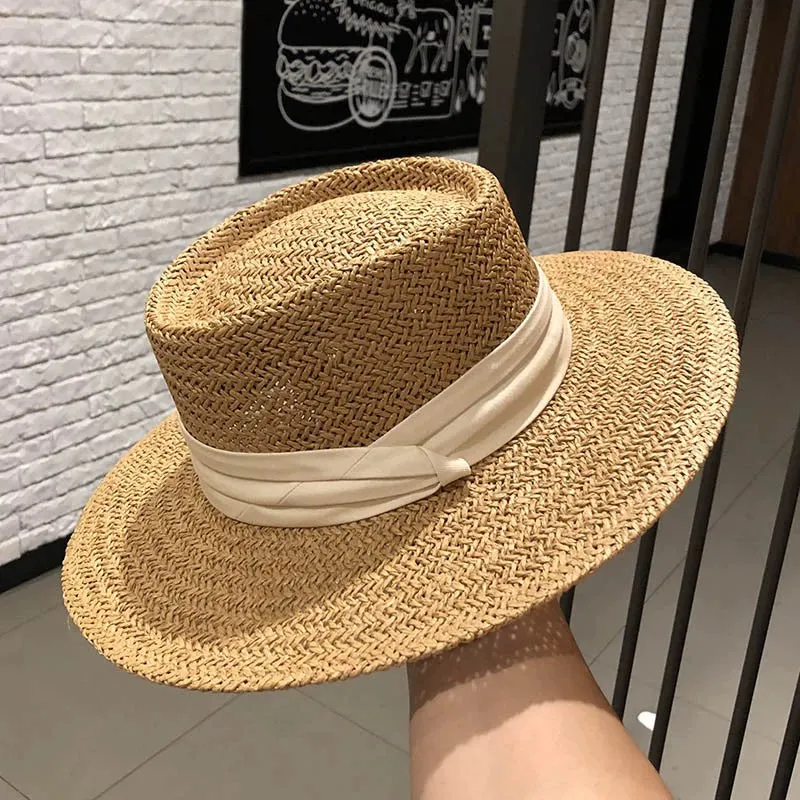 Maxct Internet Celebrity Ins Travel Wide Brim Flat Top Japanese Style Straw Hat