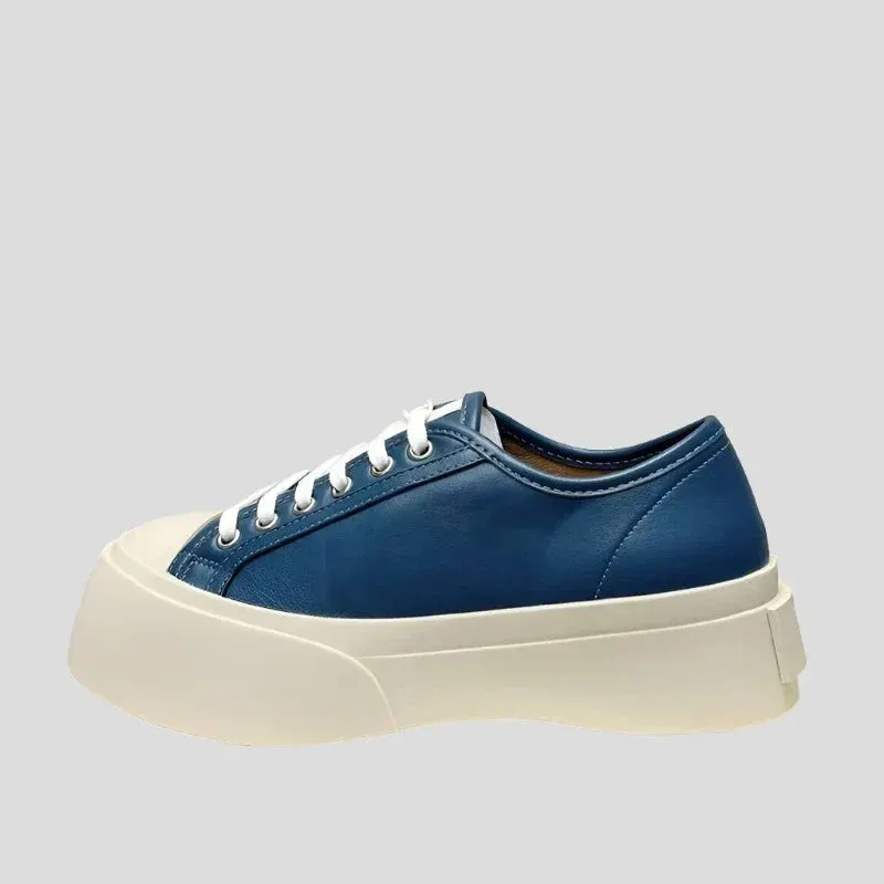 Platform Sneakers - Round Toe Lace-up Leather Comfort Maxct