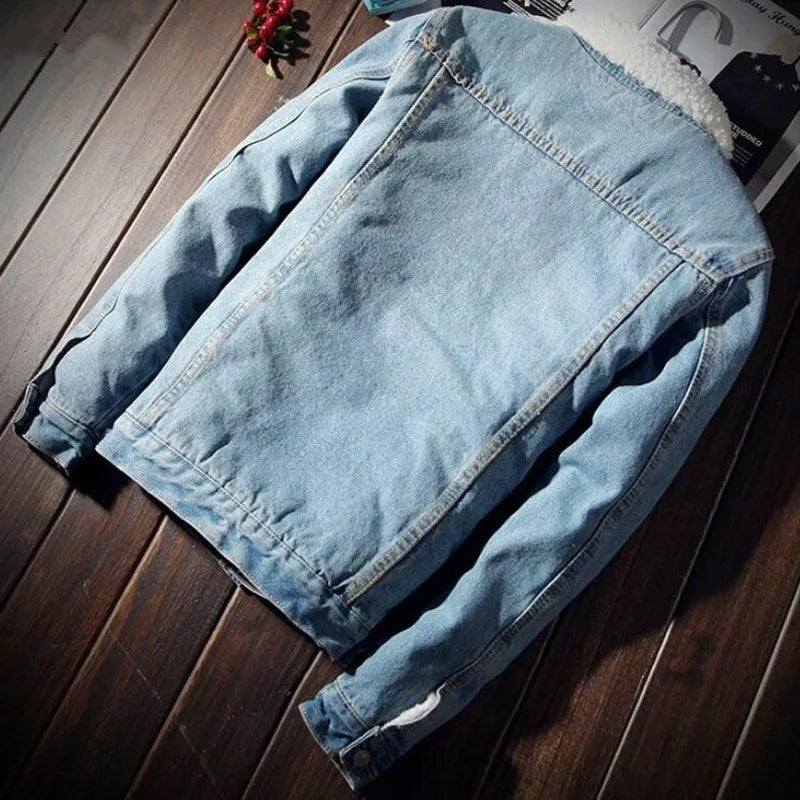 Maxct &Men's Warm Fleece-Lined Denim Cowboy Jacket