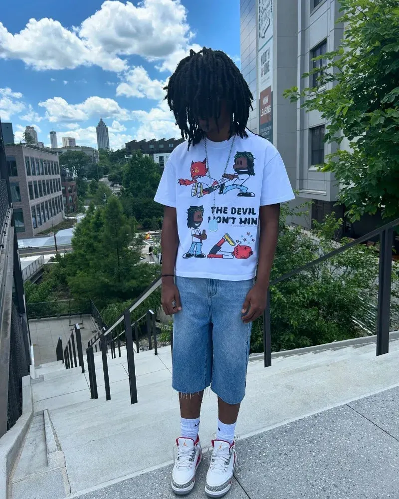 Maxct American Gothic Trendy Cartoon Pattern Letter Print Oversized T-Shirt Men's Y2K Street Hip-Hop Harajuku Casual Loose Round Top