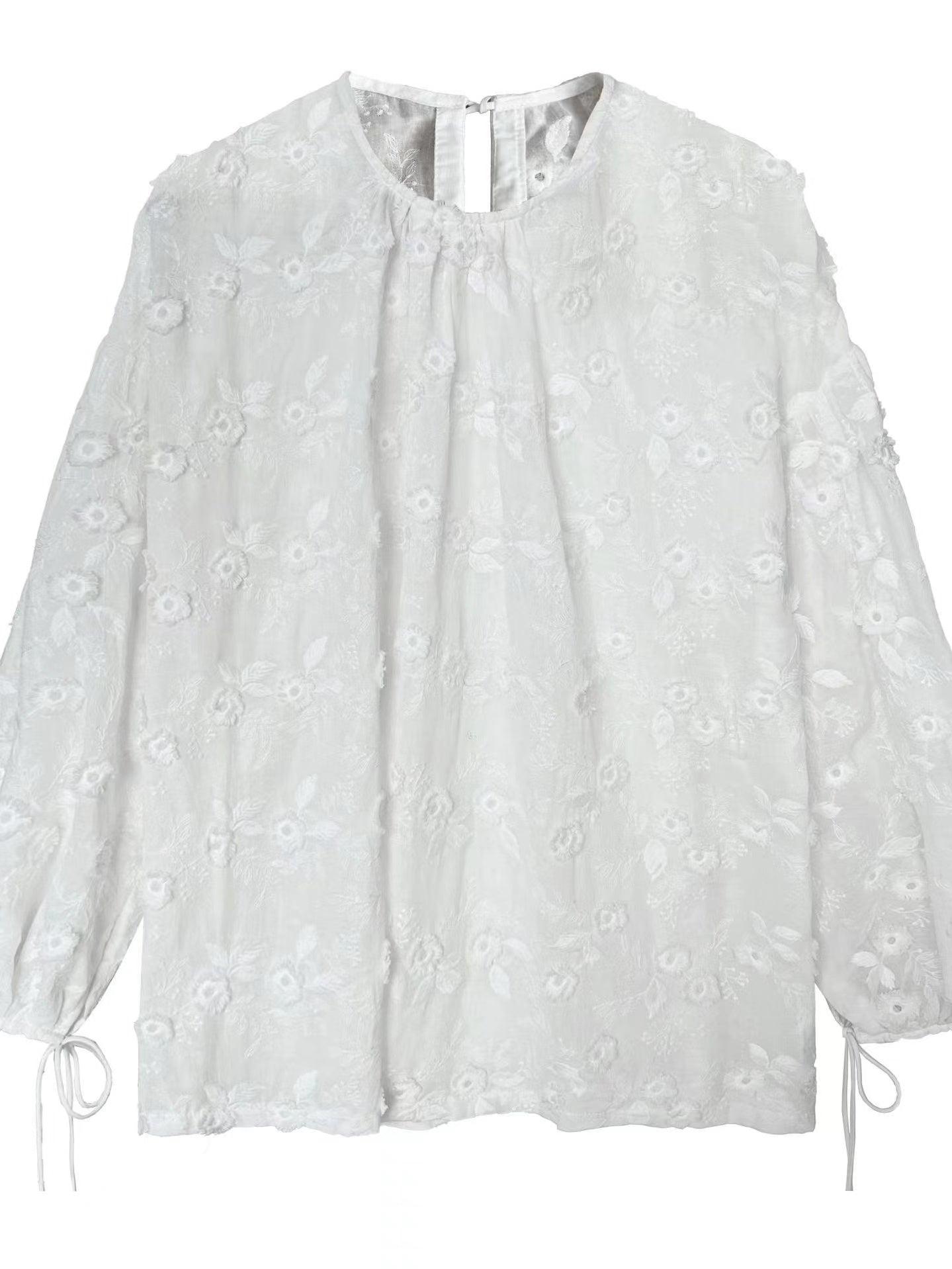 Maxct Lace Three-Dimensional Embroidery Flower Small Shirt