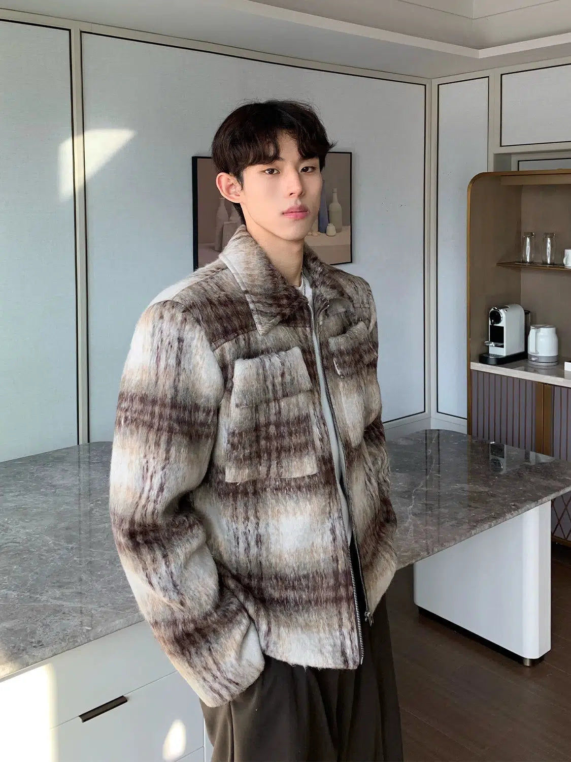 Maxct Checked Wool Jacket with Shoulder Pads