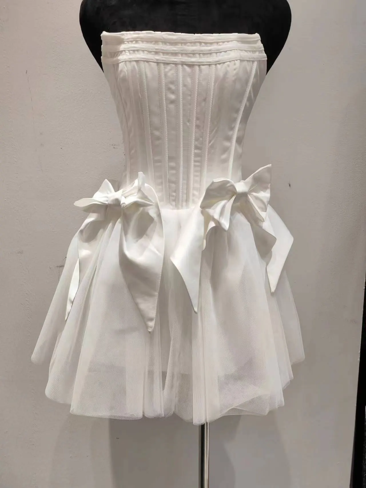 Maxct hoco dresses New Bow Mesh Fluffy Shorts Dress (Waist Seal and Zipper) (with Inner Shorts)