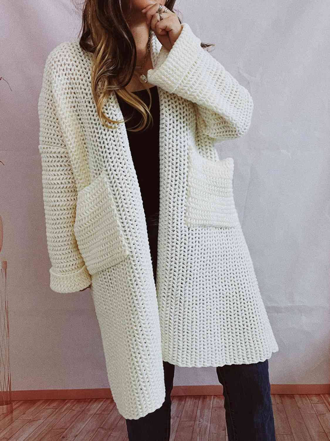 Maxct &Open Front Long Sleeve Cardigan with Pockets