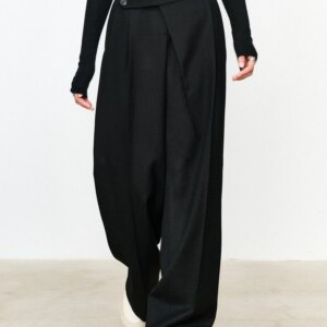 Maxct Asymmetric Layer Button Straight Leg Dress Pants