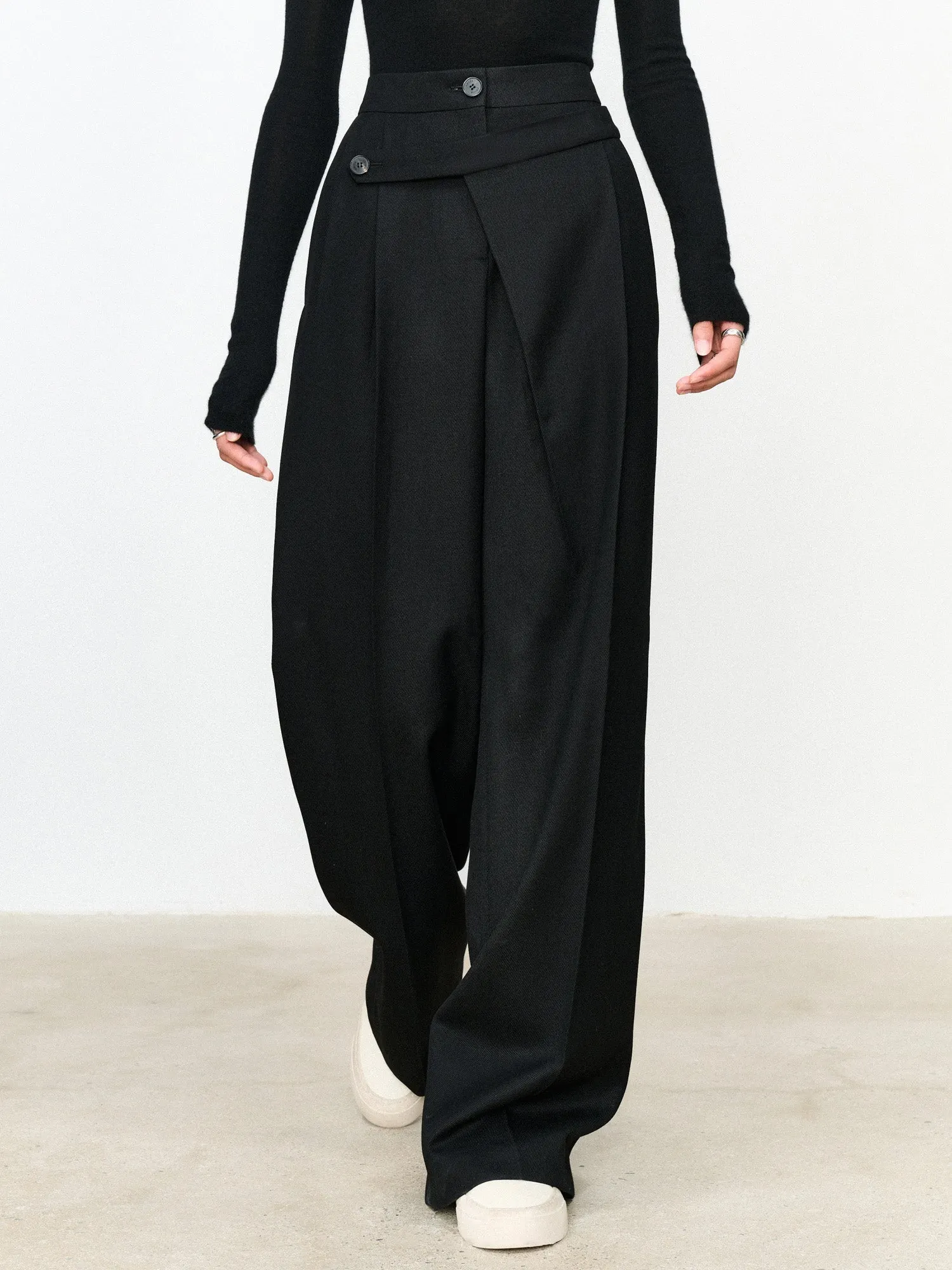 Maxct Asymmetric Layer Button Straight Leg Dress Pants