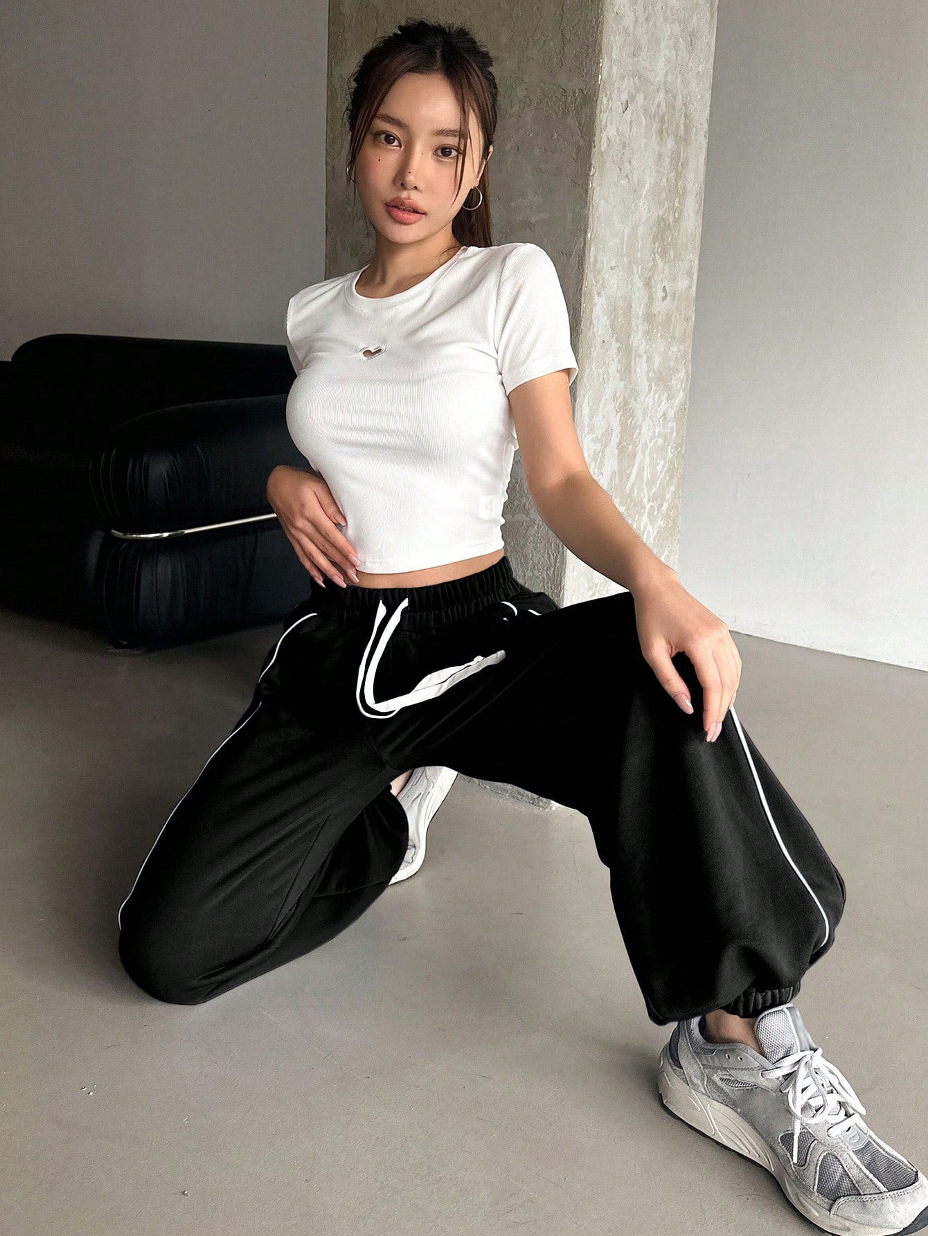 Maxct Women's Casual Color Block Drawstring Waist And Cuffed Hem Jogger Pants