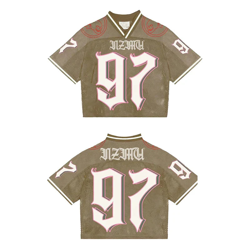 Maxct Y2K Street Jersey Mesh Breathable Sportswear Men Retro Trendy Hip Hop Summer Football Training Uniform Oversized Unisex T Shirt