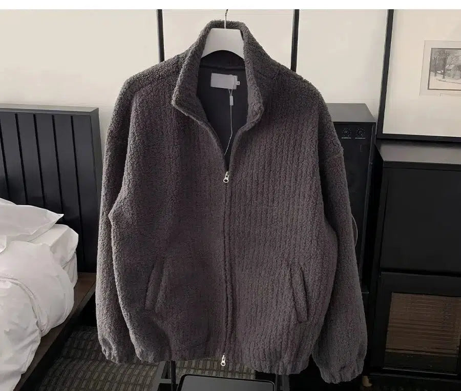 Maxct Zip Up Lapel Plush Corduroy Jacket