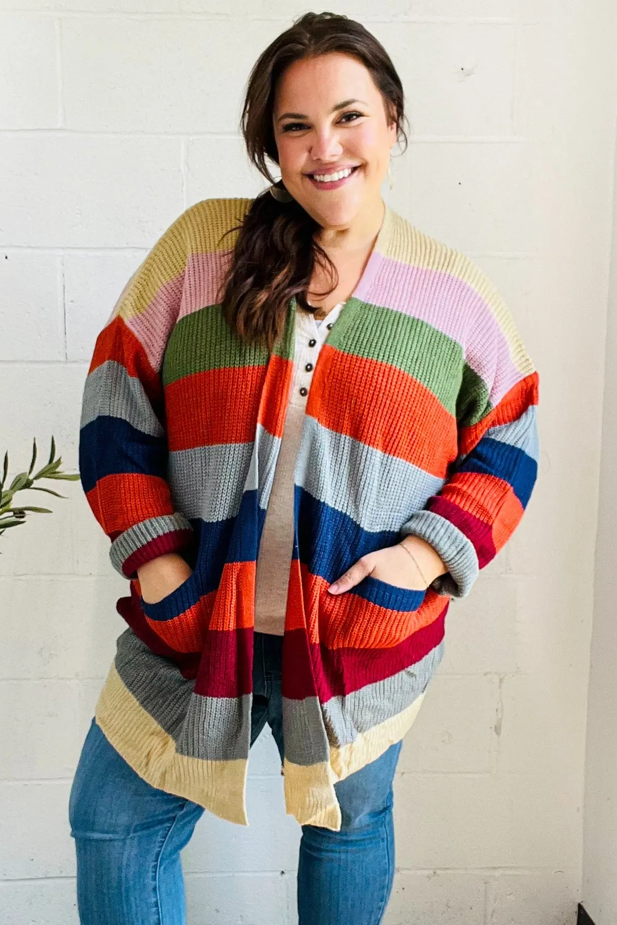 Maxct &Weekend Ready Multicolor Striped Slouchy Open Cardigan