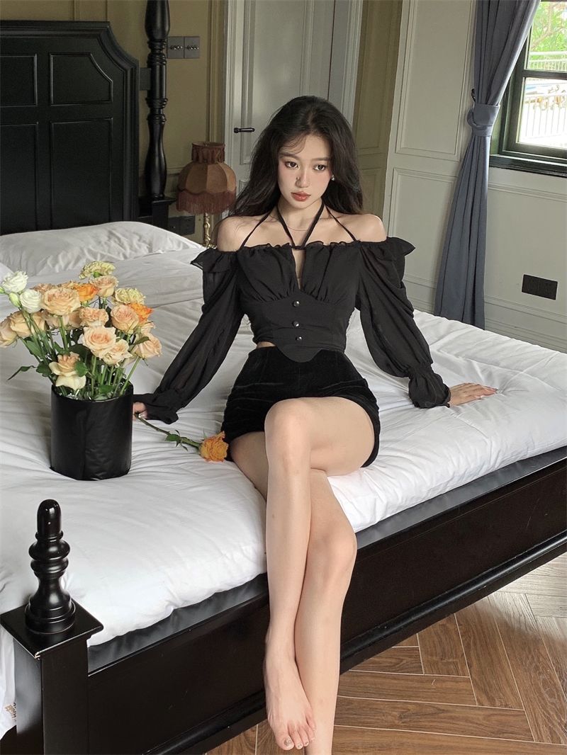 Shirts Blouses Spring Autumn Halter Off Shoulder Ruffles Patchwork Blusa Feminina Vintage Elegant Sexy Camisas De Mujer