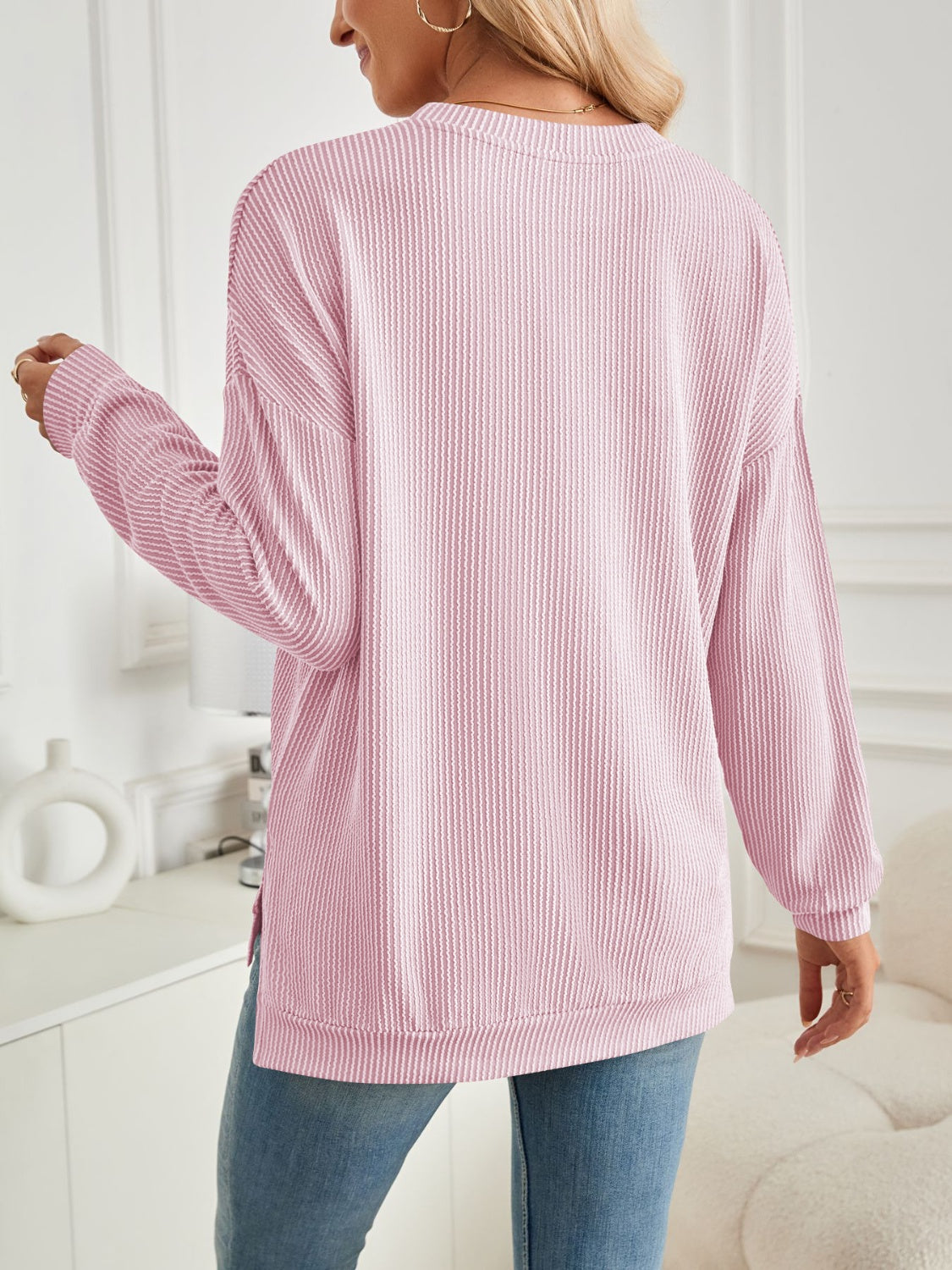 Maxct &Slit Round Neck Long Sleeve Sweatshirt