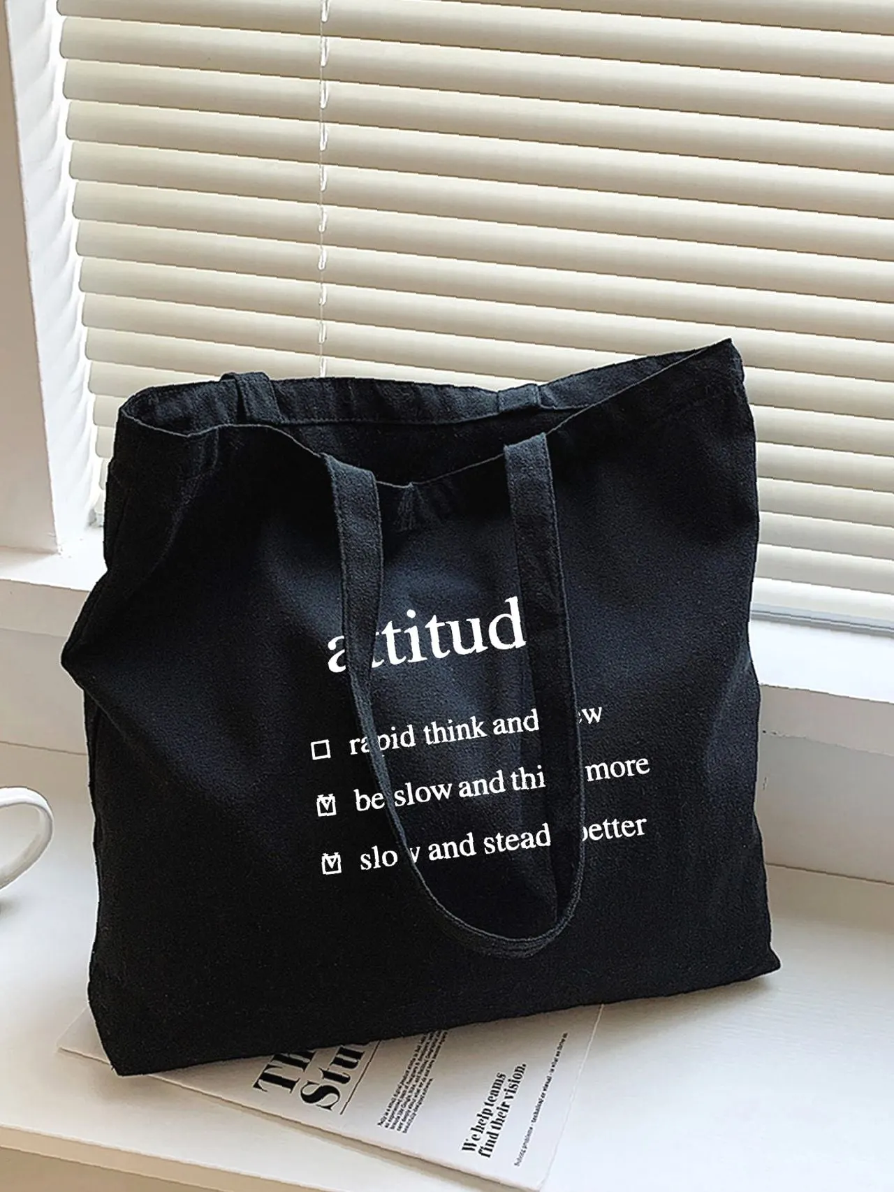 Maxct - Letter Graphic Canvas Shopper Bag  - Women Tote Bags