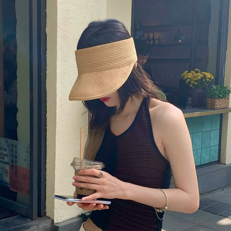 Maxct No Top Women's Summer Sun-Proof Travel Fashion Cover Face Straw Hat