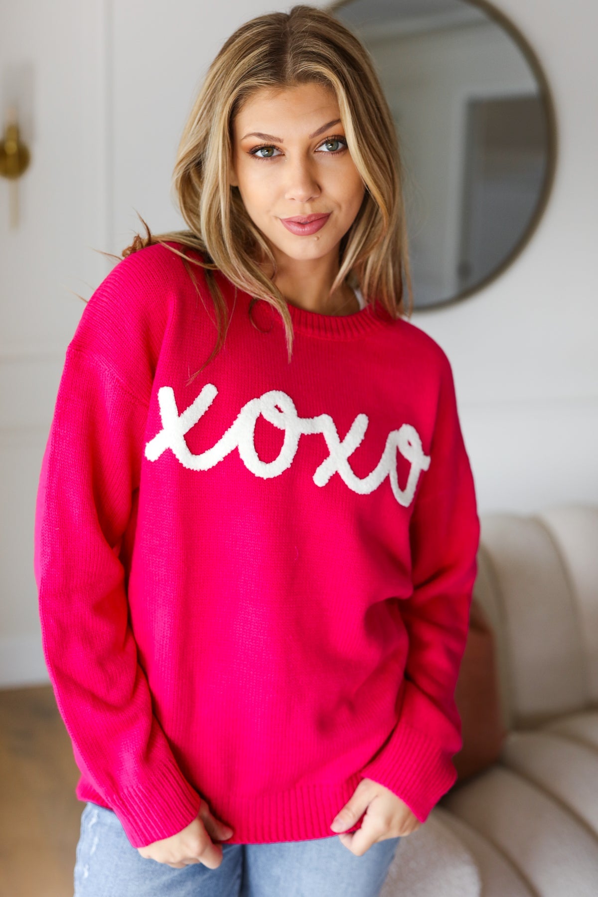 Maxct &Love In the Air Fuchsia "Xoxo" Embroidered Sweater