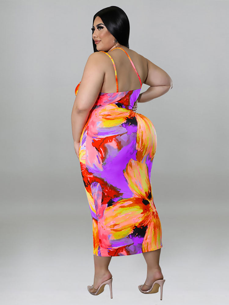One Shoulder Print Midi Dress Maxct
