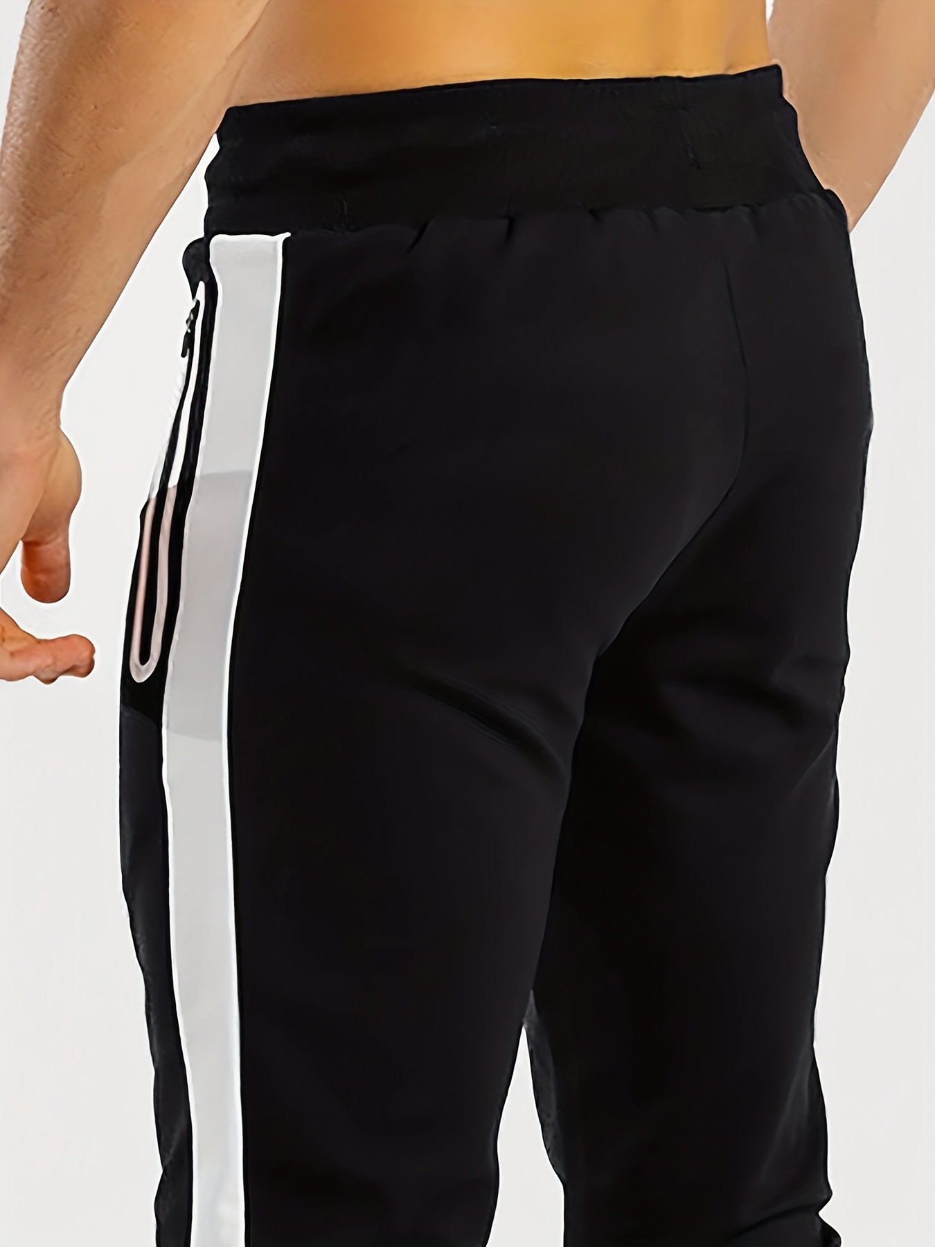 Men's Chic Zipper Pockets Casual Pants, Waist Drawstring Stretch Joggers Sweatpants