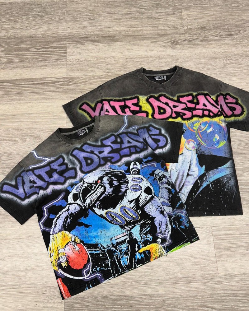 Maxct American Street Hip Hop Printed T-shirt High Street Retro Washed Loose Harajuku Fashion Street Trend Casual Couple Y2K Top