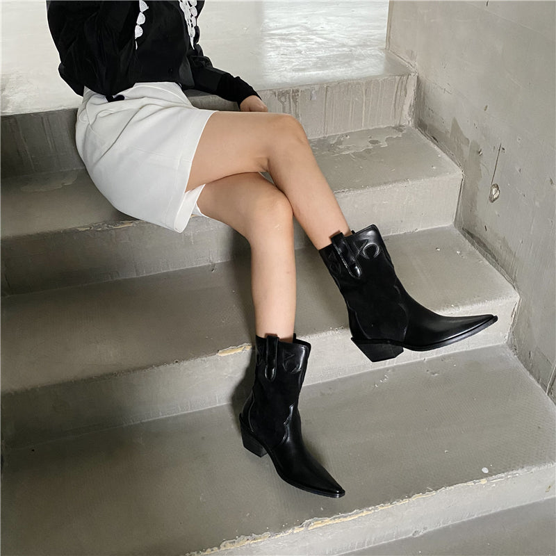 Totem Cowboy Boots Pointed Toe Motorcycle Boots Maxct