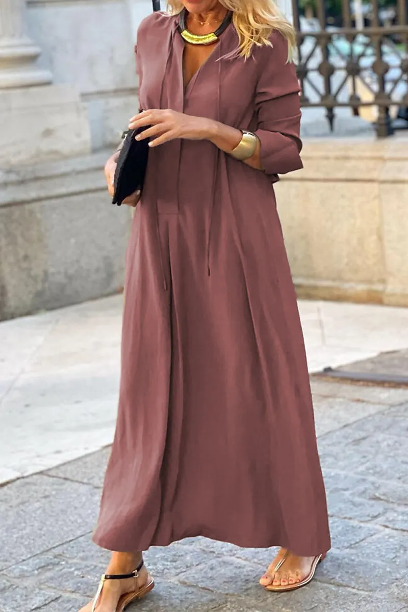 Maxct-Casual Solid Pocket V Neck Shirt Dress Dresses(6 Colors)