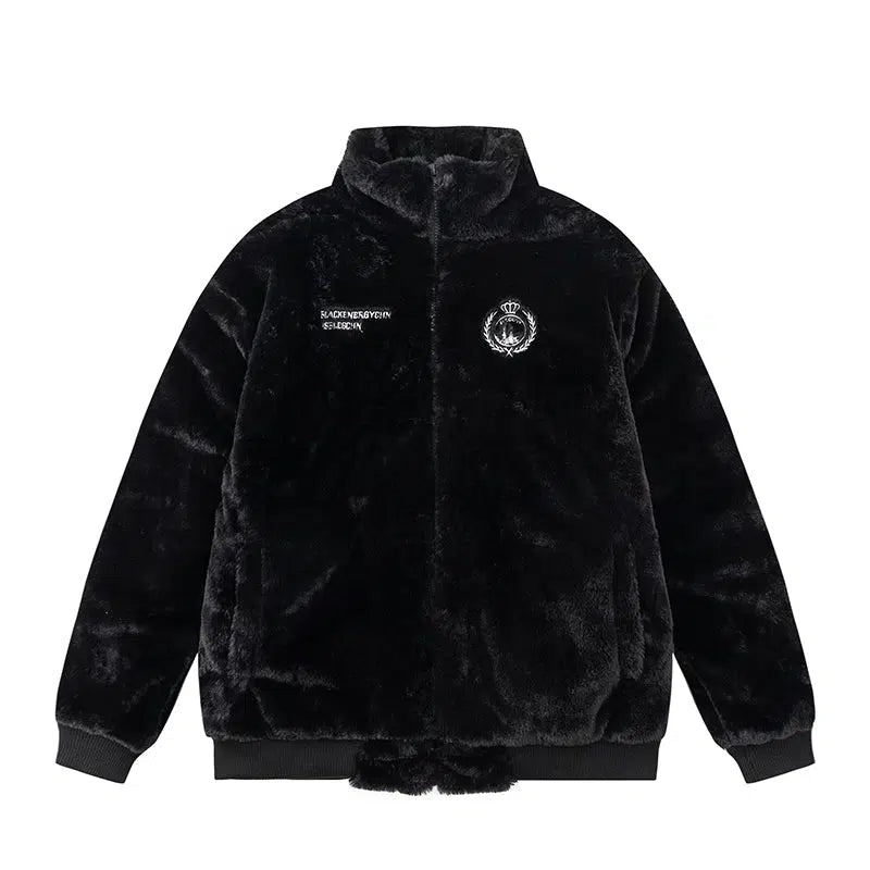 Maxct Three-stripes Sport Furry Plush Coat