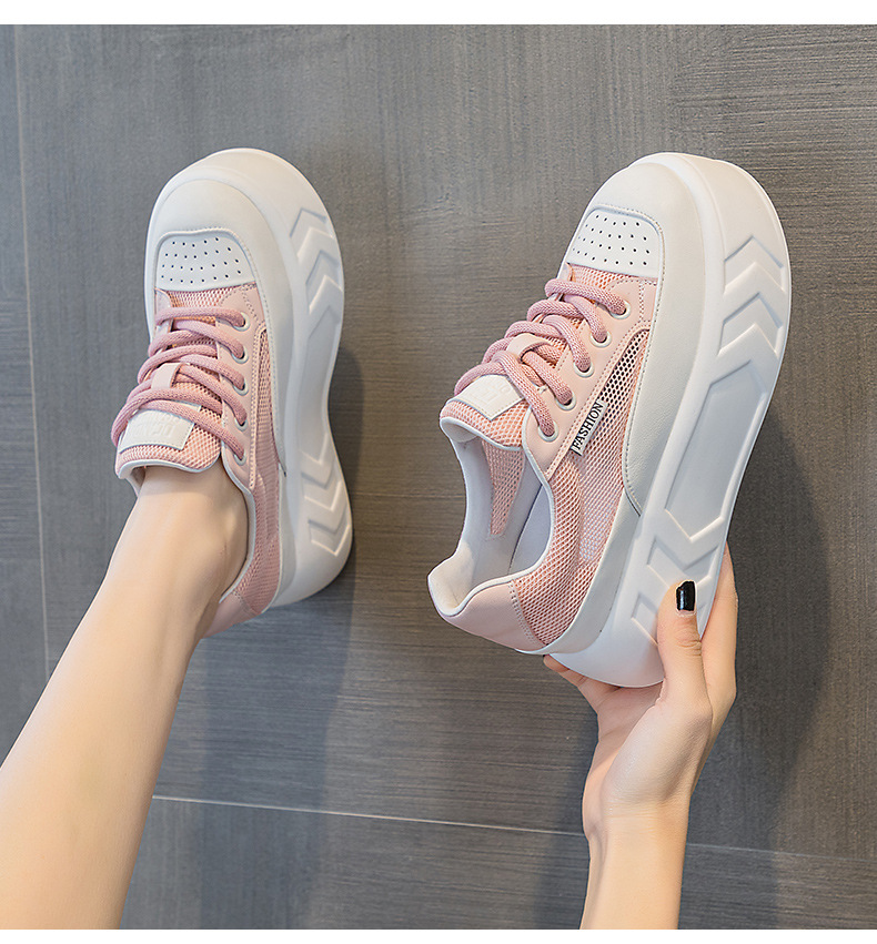 8cm Air Leather Chunky Sneakers with Thick-Soled Platform