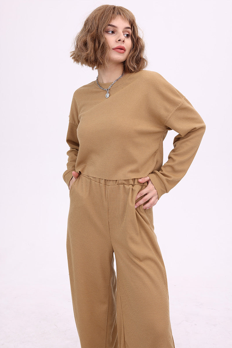 Maxct Waffle Solid Pullover Top & Knit Wide Pants - Image 2