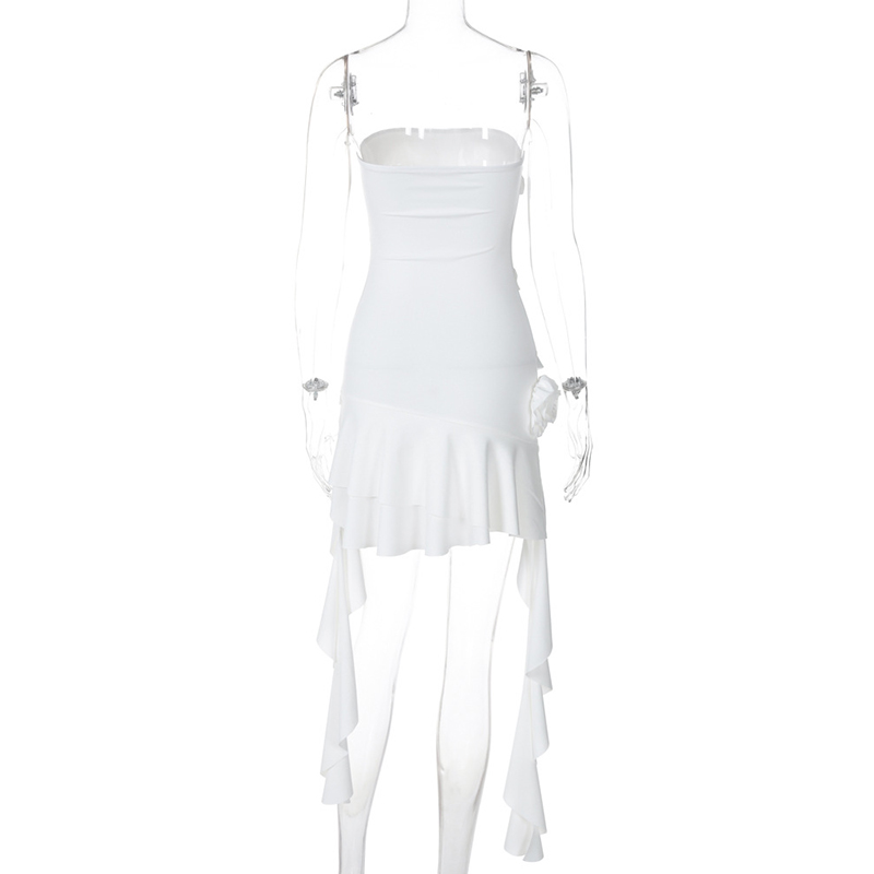 Tube Dress for y2k Clothes Off Shoulder Strapless Sleeveless Ruffle Hem Mini Dress Evening Party Dresses