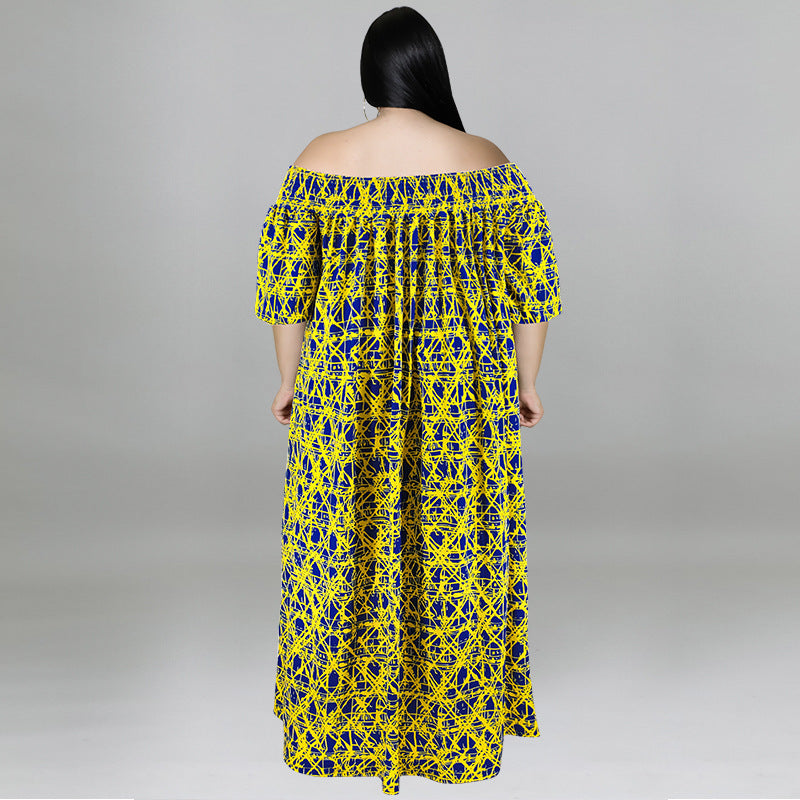 Casual Print Off Shoulder Dress Maxct