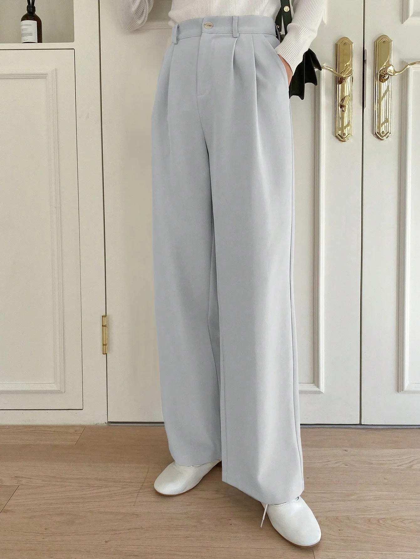 Maxct Solid Color Casual Straight-Leg Pants With Pockets