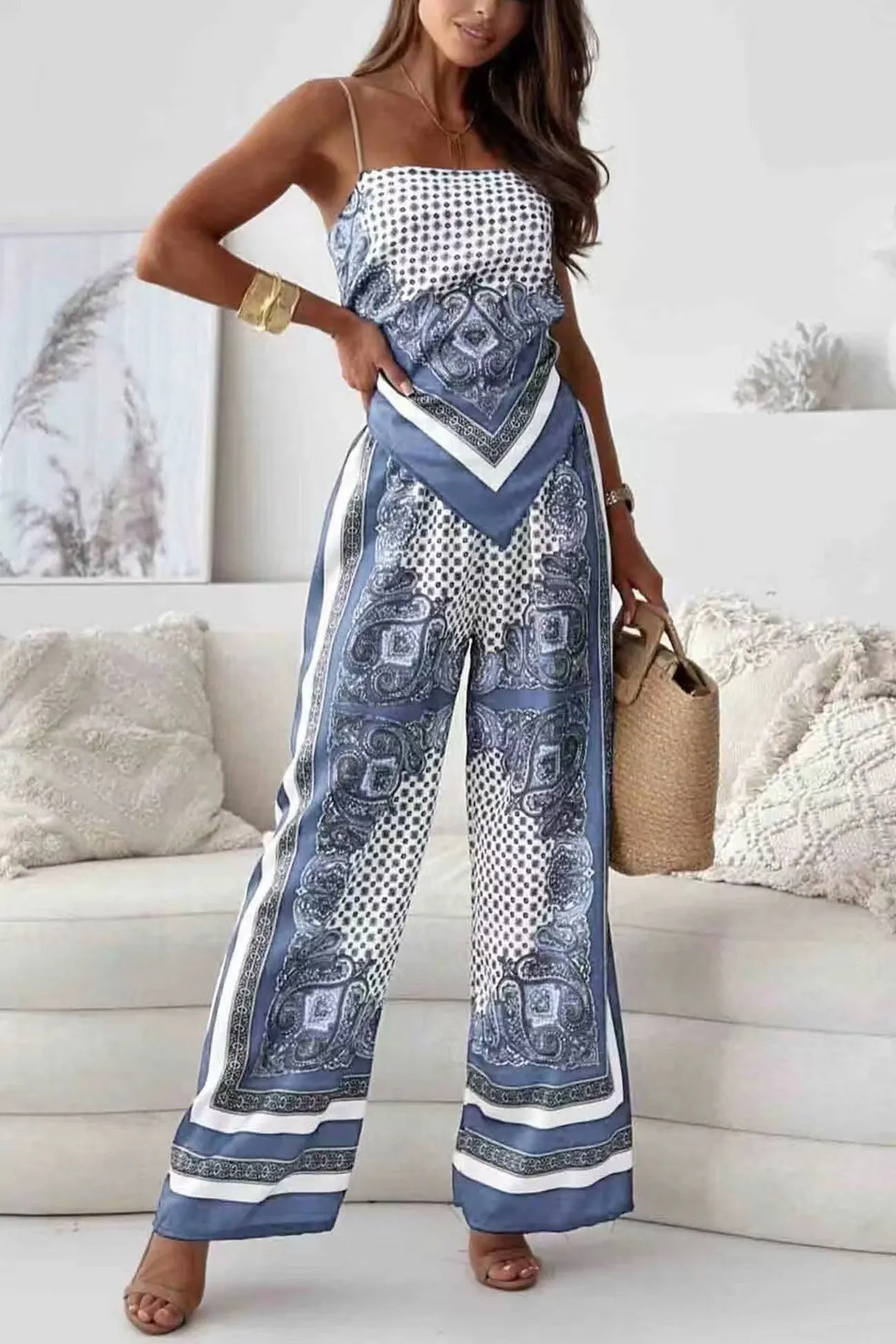 Maxct Printed Tie-back Cami Long Pants Set