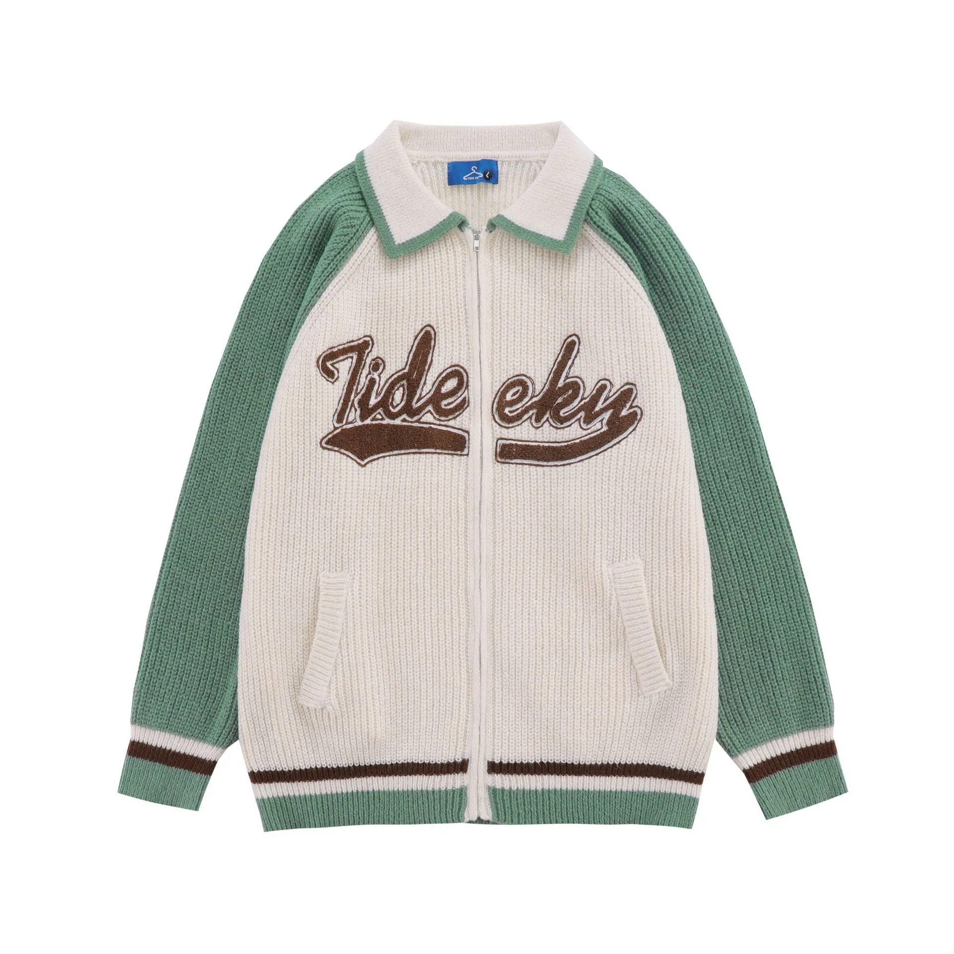 Maxct Emboidery Logo Zip Up Knit Cardigan