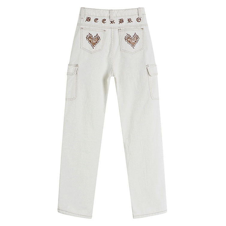 Heart Embroidery Cargo Jeans Maxct