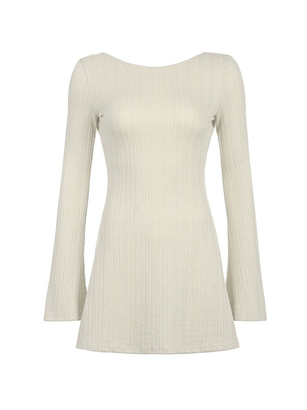 Backless Knitted Long Sleeve Mini Dress Maxct