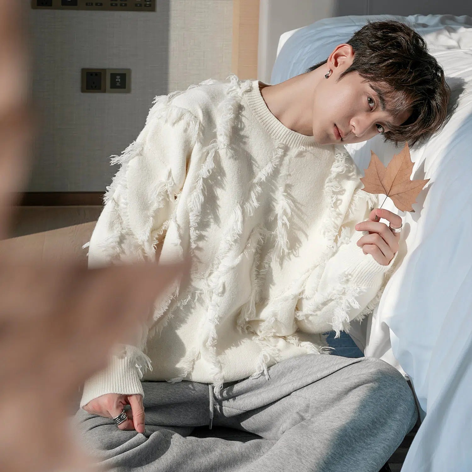 Maxct Fringed Crew Neck Sweater