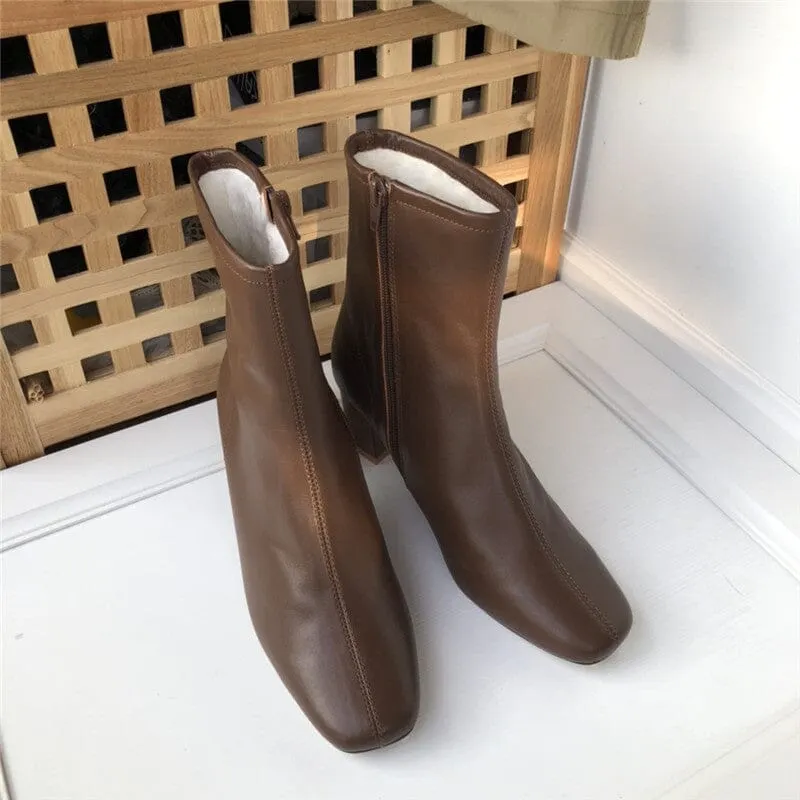 Classic Elegant Glove-Like Ankle Boots with Fleece Lined Mid Heel Maxct