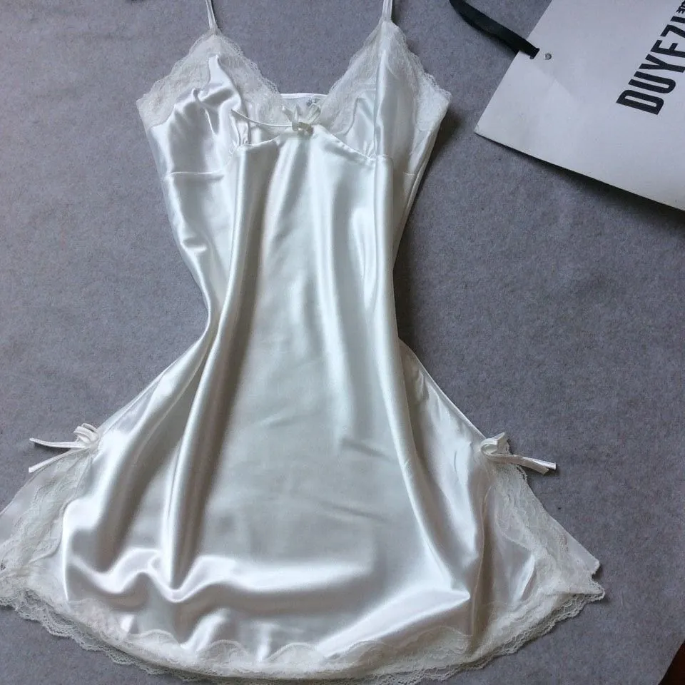 Maxct frat outfits Summer Silk-like Women's Suspender Nightdress Sexy V-neck Spinning Satin Pajamas Home Wear Agent