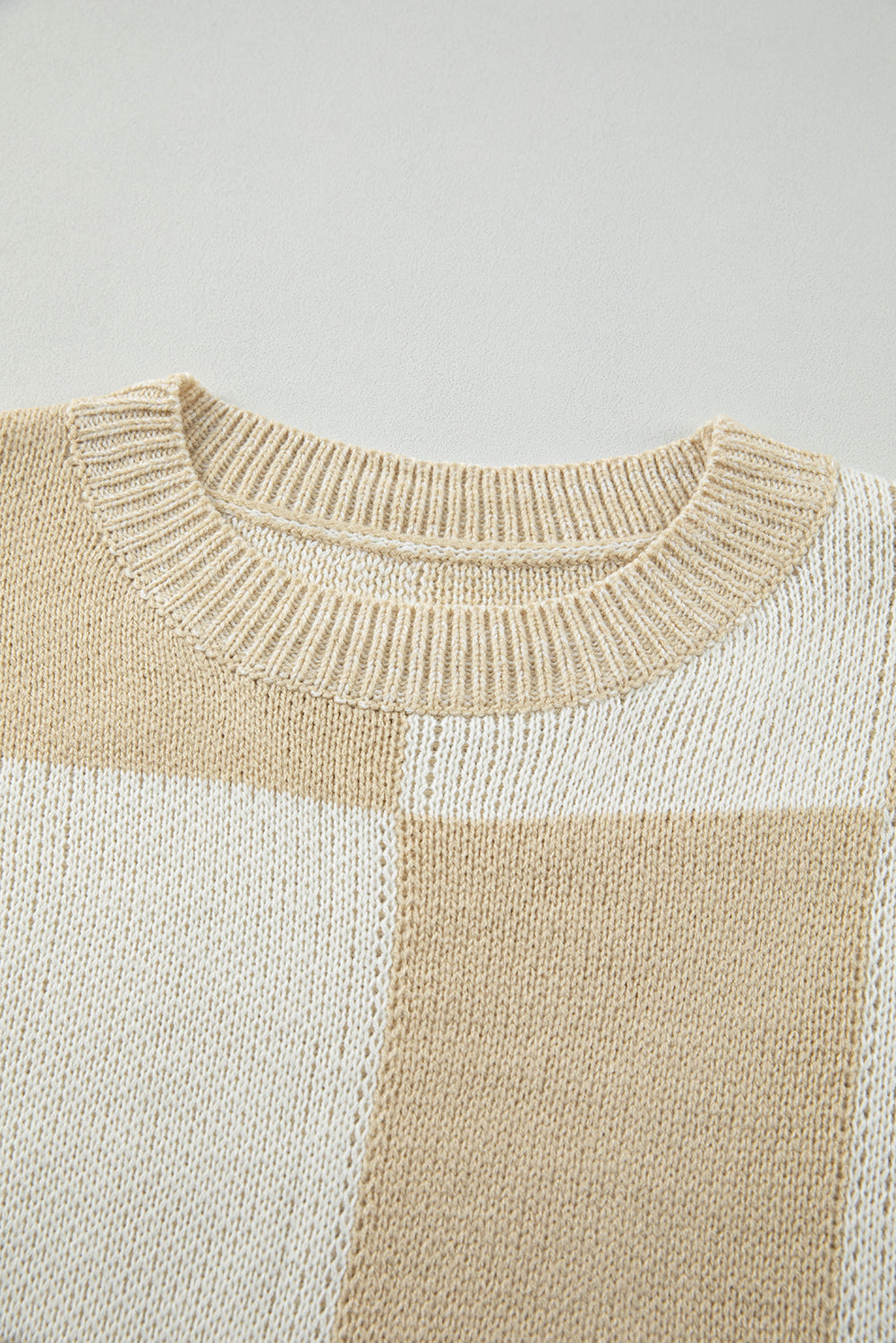 Maxct &Checkered Round Neck Drop Shoulder Sweater