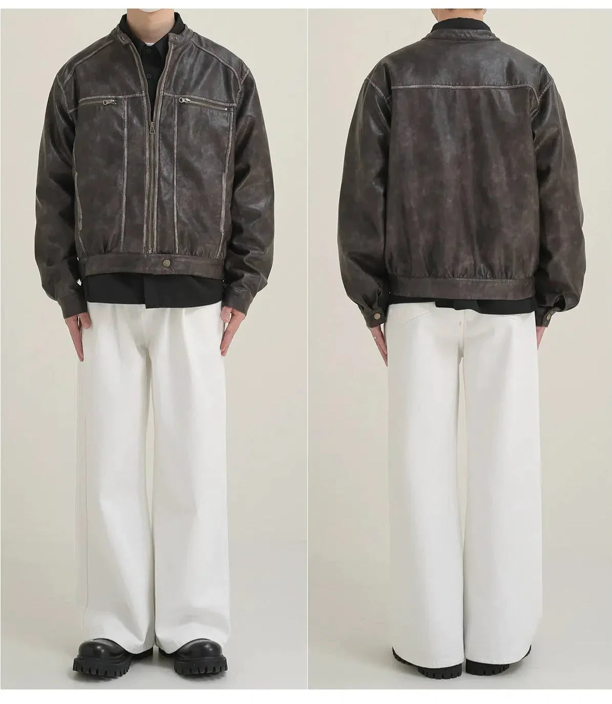 Maxct Distressed Short Leather Jacket