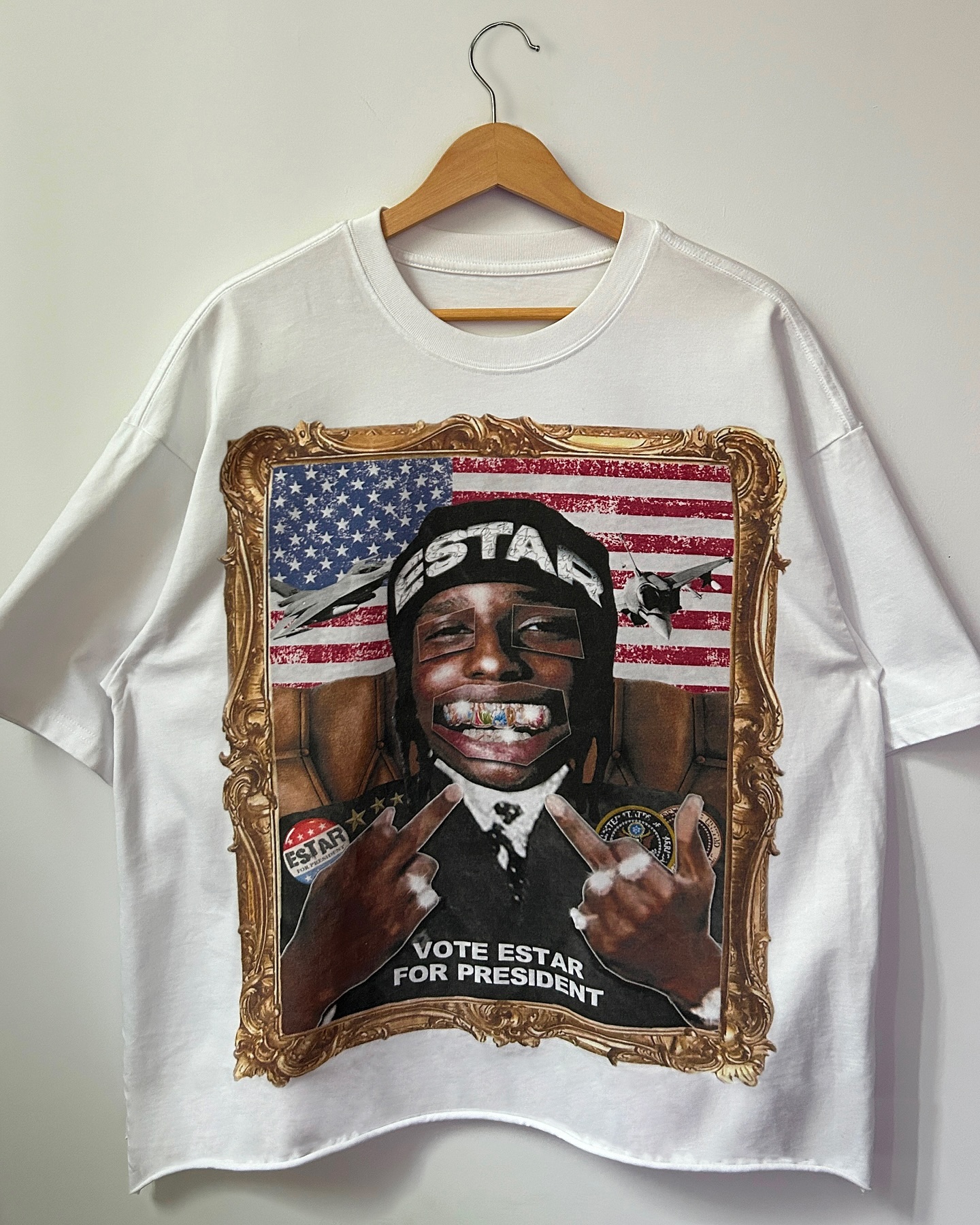 American style Gothic portrait print oversized T-shirt men's Y2K street hip-hop Harajuku loose and versatile short sleeved top