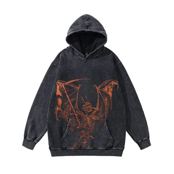 Maxct Y2K Fashion Autumn and Winter Printed Washed Distressed Pullover Long Sleeve Sweater for Men and Women