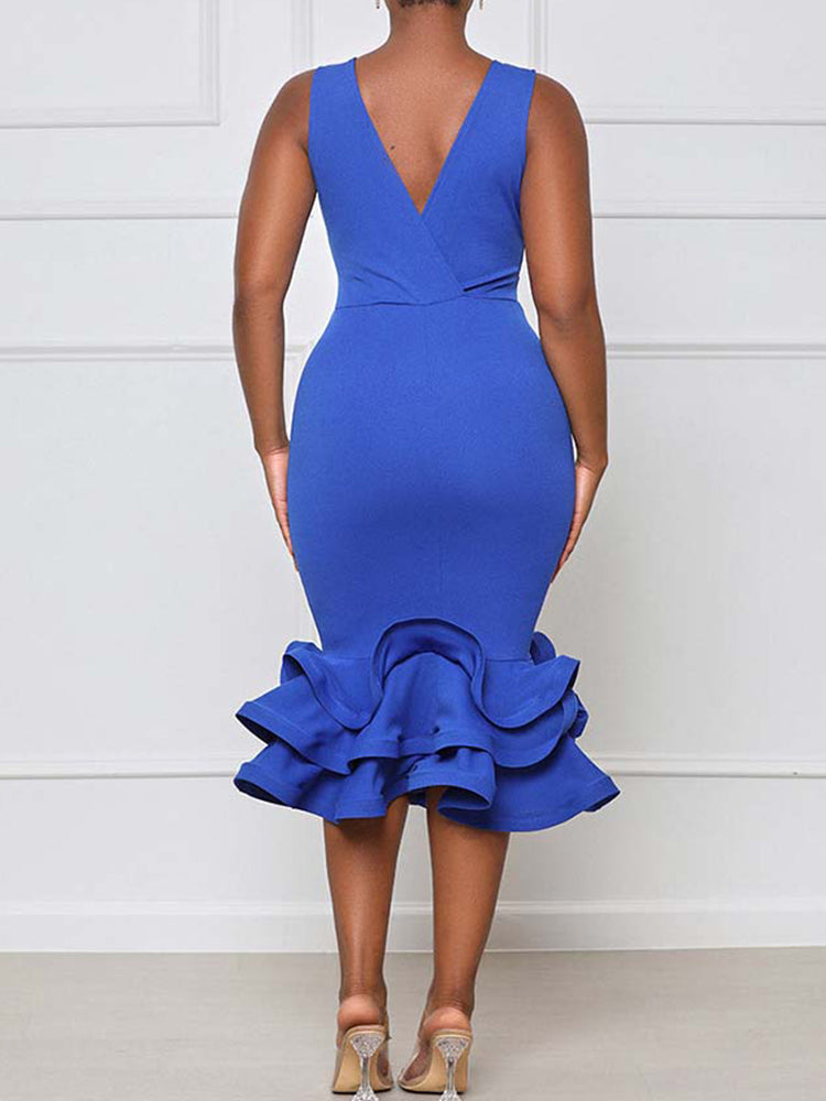 Ruffled Trim Bodycon Midi Dress Maxct