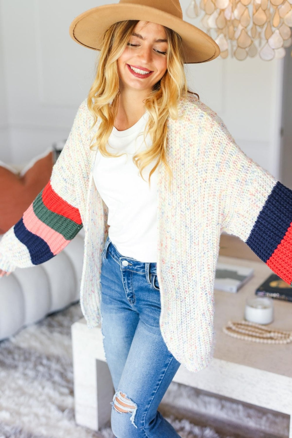 Maxct &Haptics Full Size Color Block Open Front Cardigan